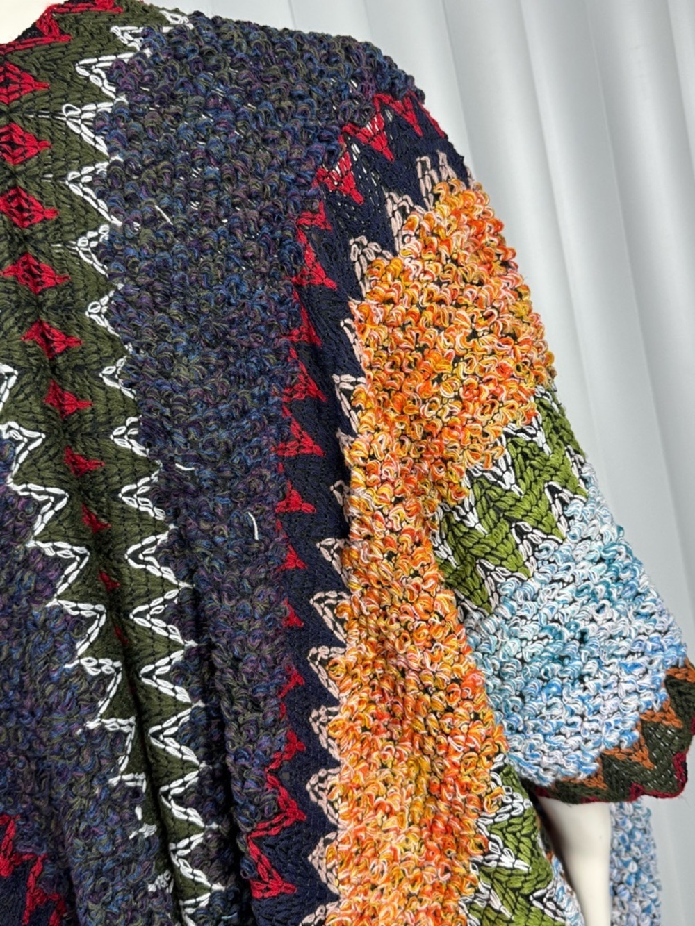 Colorful Crochet Patterned Ruana Shawl – Boho Tassel Wrap – NWOT - Picture 9 of 9